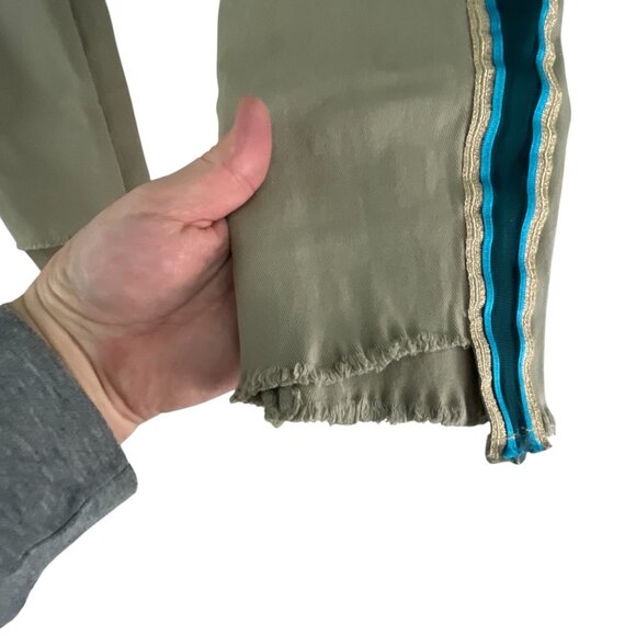 Pam & Gela Khaki Pants W/ Blue Side Stripes Frayed Hem Size 27 Casual Festival - Picture 5 of 10